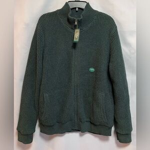 VINTAGE LL Bean Sweater Mens Sz L‎ Green Full Zip Cardigan Heavy Knit Ribbed NWT